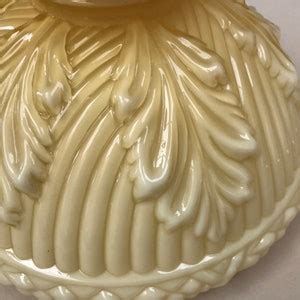 Rare Large Soft Yellow And White Vintage French Milk Glass Lampshade