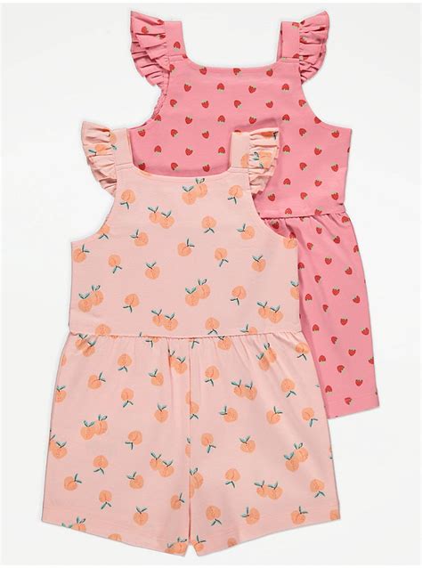 Pink Fruit Print Frill Shoulder Playsuits 2 Pack Kids George At Asda