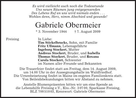 Traueranzeigen Von Gabriele Obermeier Trauer Merkur De