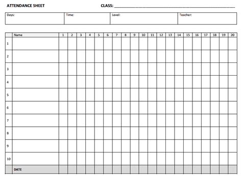 Printable Attendance Sheet Template