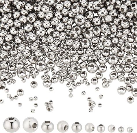 Nbeads About 1050 Pcs Stainless Steel Beads 5 Sizes Metal Spacer Beads Solid 304