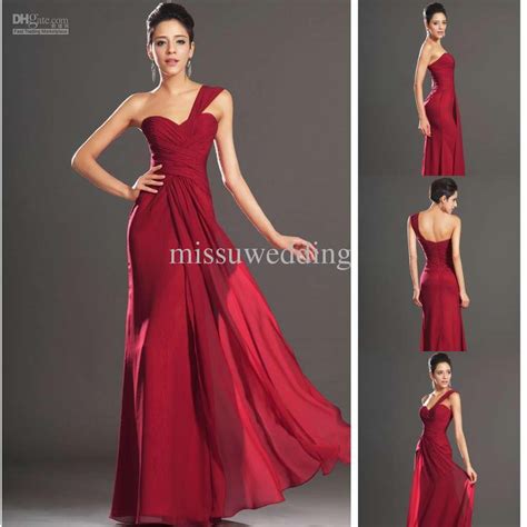 Burgundy One Shoulder Column Chiffon Ruffles Open Back Sexy Long