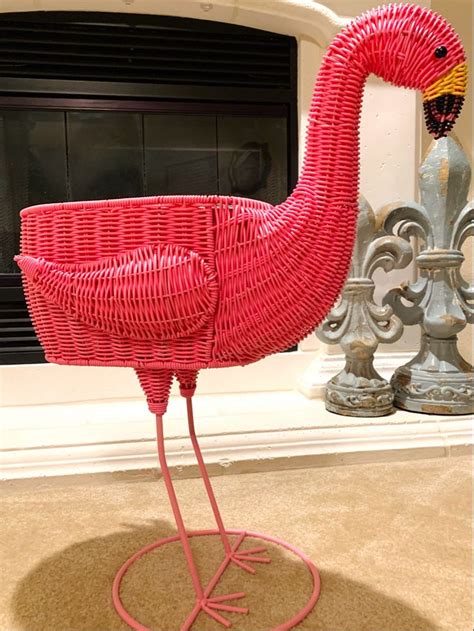 Ciroa Resin Wicker Pink Flamingo Planter Ice Bucket Pink Flamingos