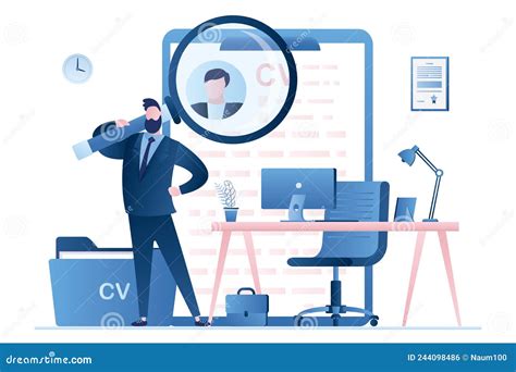 Modern Workplace Businessman Or Hr Specialist With Magnifying Glass