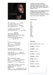 Song Worksheet Sergey Lazarev Scream Eurovision Russia