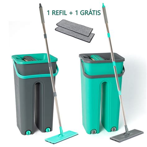 Kit Limpeza Flat Mop Tira Sujeira Esfreg O Vassoura Balde Lava Seca