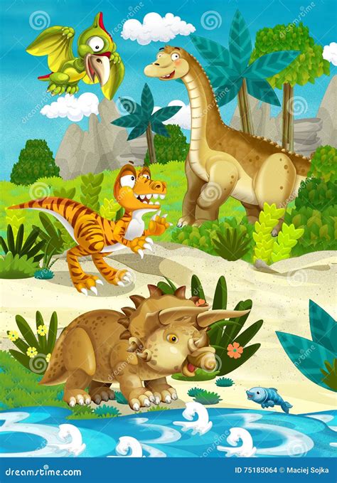 Dinossauros Felizes Dos Desenhos Animados Ilustração Stock Ilustração