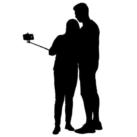 Siluetas Hombre Y Mujer Tomando Selfie Con Smartphone Sobre Fondo