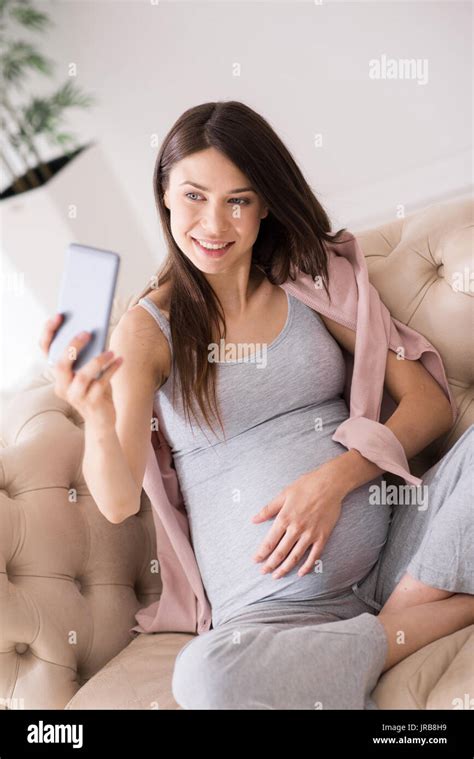 Positive Delighted Woman Taking Photo Stock Photo Alamy