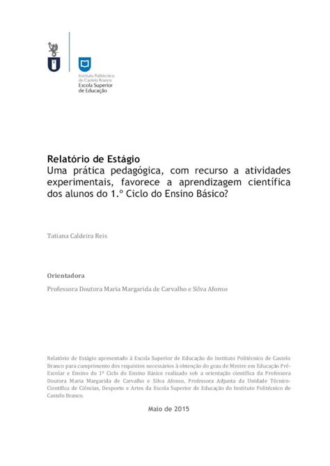 PDF Relatório de Estágio Uma prática pedagógica recurso a