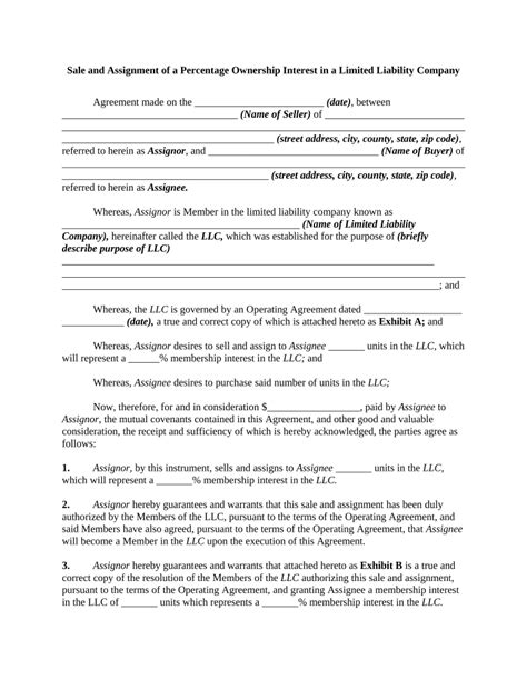 Sale And Assignment Of A Percentage Ownership Interest In A Limited Liability Company Dochub