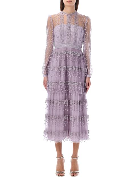 SELF PORTRAIT Tiered Lace Midi Dress Editorialist