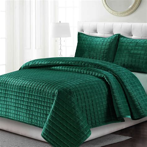 Tribeca Living Florence Velvet King Quilt Set In Emerald Green Velvet Bedding Sets Velvet Quilt