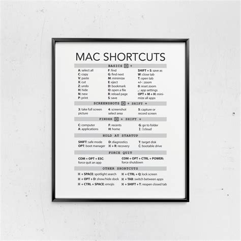 Mac Shortcut Reference Chart Keyboard Cheat Sheet For Mac Os Etsy