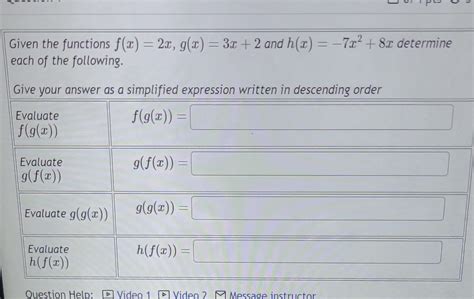 Solved Given The Functions F X 2x G X 3x 2 And