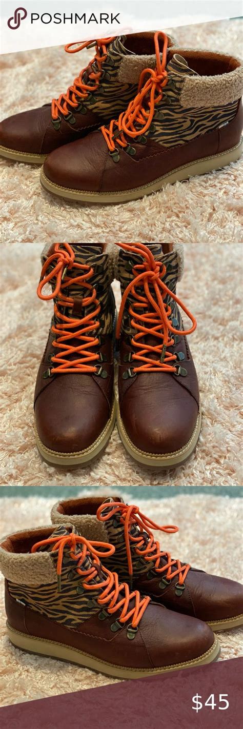 Toms Brown Lace Up Boots With Zebra Print Boots Lace Up Boots