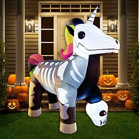 Joiedomi 5 Ft Tall Halloween Inflatable Sitting Skeleton Unicorn Inflatable Yard