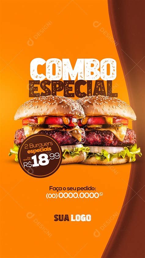 Combo Especial Faça seu Pedido Hamburgueria Story Social Media PSD