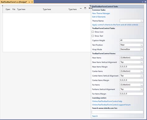 Design Time WinForms ToolbarForm Telerik UI For WinForms