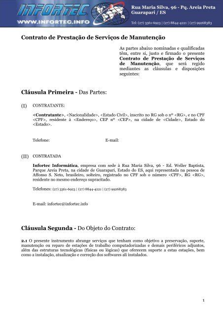 Contrato De Prestação De Serviços De Manutenção Cláusula