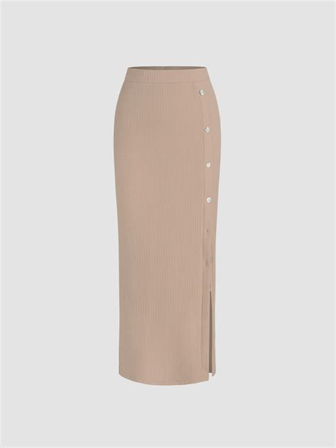 High Waist Solid Split Maxi Skirt Cider