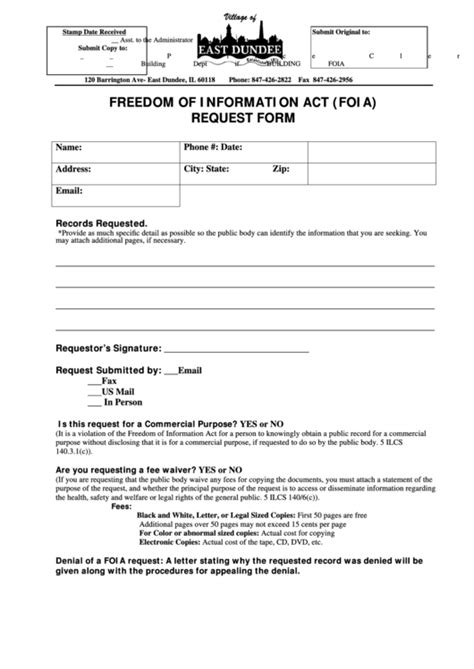 Freedom Of Information Act Foia Request Form East Dundee Il