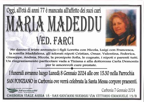 Funerali E Annunci Funebri A Carbonia Maria Madeddu Funer