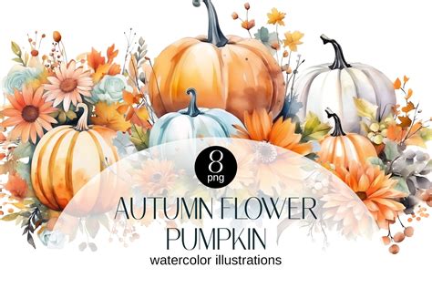 Watercolor Autumn Flower Pumpkins Graphic By Elena Dorosh Art