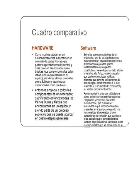 Cuadro Comparativo Entre Hardware Y Software Pdf