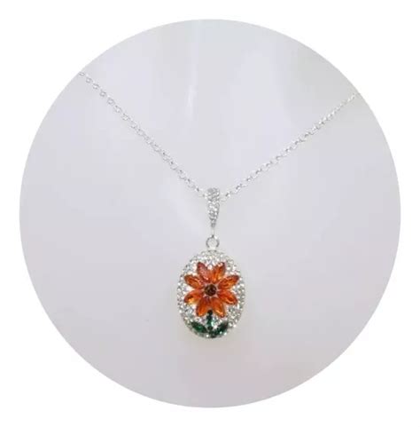 Collar Plata D Ley 925 Ovalado Flor Naranja Glamuroso C1049 Envío gratis