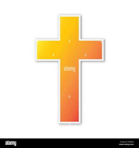 Vector Christian Cross Icon Paper Sticker With Shadow Colorful Christian Symbol Isolated Stock