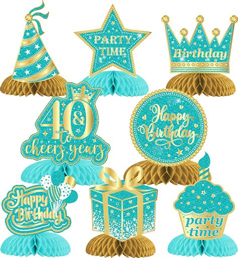 8 Pieces 40th Birthday Honeycomb Centerpieces Teal Gold