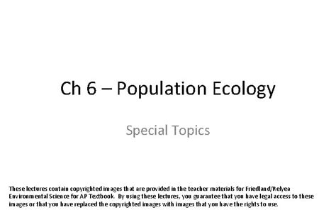 Ch 6 Population Ecology Special Topics These Lectures