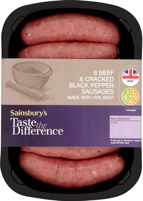 Sainsburys Taste The Difference Beef And Black Pepper Sausages 6 Per