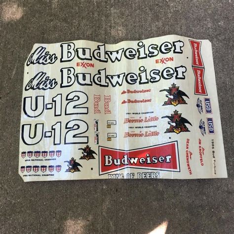 Vintage Miss Budweiser Hydroplane Rc Boat Decal Sticker Sheet Dumas Mrp