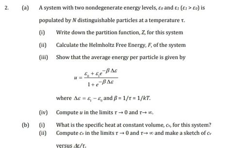 Solved A A System With Two Nondegenerate Energy Levels Eo Chegg