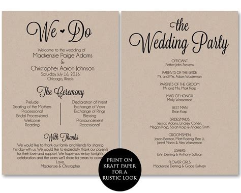 Ceremony Program Template Wedding Program Printable We Do Ceremony