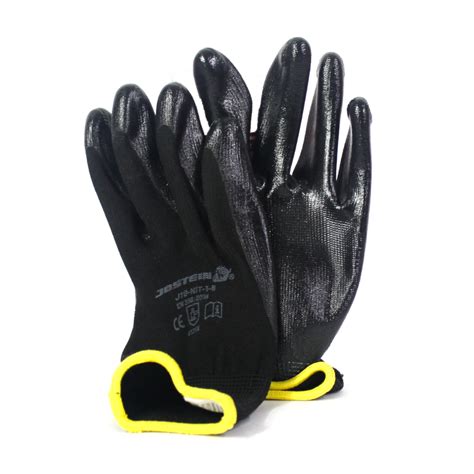 Guantes Nylon Con Nitrilo Negro Brilloso JOSTEIN DM Seguridad Industrial