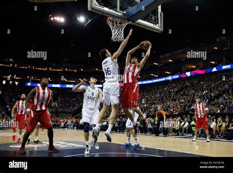 Olympiacos Kostas Papanikolaou Center Right Tries To Score Past Real