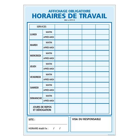 Signalisation Affichage Obligatoire En Entreprise Affichage Horaire