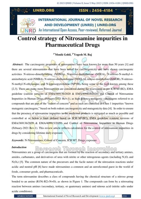 PDF Control Strategy Of Nitrosamine Impurities In Pharmaceutical Drugs