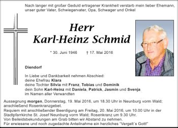 Traueranzeigen Von Karl Heinz Schmid Mittelbayerische Trauer