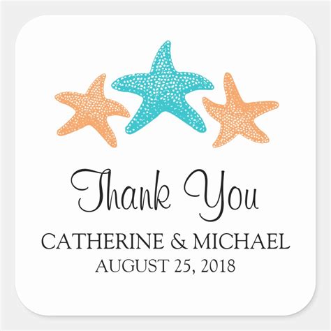 Starfish Monogram Wedding Square Sticker Zazzle