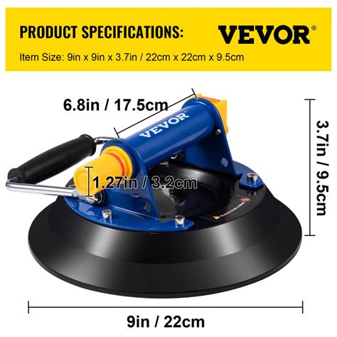 Vevor Glass Lifting Vacuum Suction Cup 9 Glass Lifter Suction Cup 385lbs Load Capacity Glass