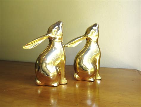 Vintage Brass Rabbit Bookends Gold Bunny Book Ends Pair Of Etsy