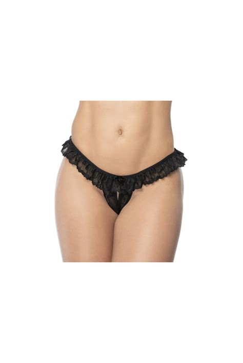 Culotte Ouverte Noire Froufrou En Dentelle