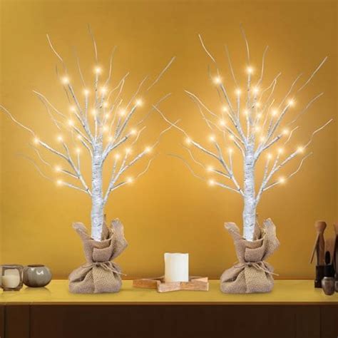 [ 2 Pack And Timer ] Turnmeon Prelit Lighted Birch Trees With 48 Led Warm White Lights