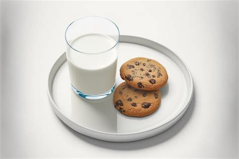 Sobre Un Fondo Blanco Un Plato Contiene Un Vaso De Leche Y Galletas