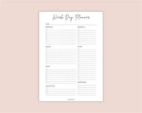 Work Day Organizer Printable, Work Planner, Printable Planner, to Do ...