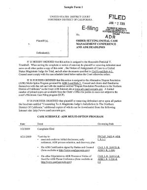 Fillable Online Fjc Form Initial Case Management Scheduling Order